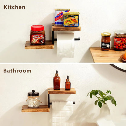Nutshell Wooden Toilet Paper Holder in a stylish bathroom setting with toiletries and decor
