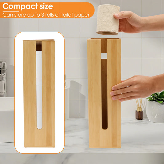 Nutshell Wooden Toilet Paper Storage with compact size for up to 3 rolls of toilet paper in a stylish bathroom setting