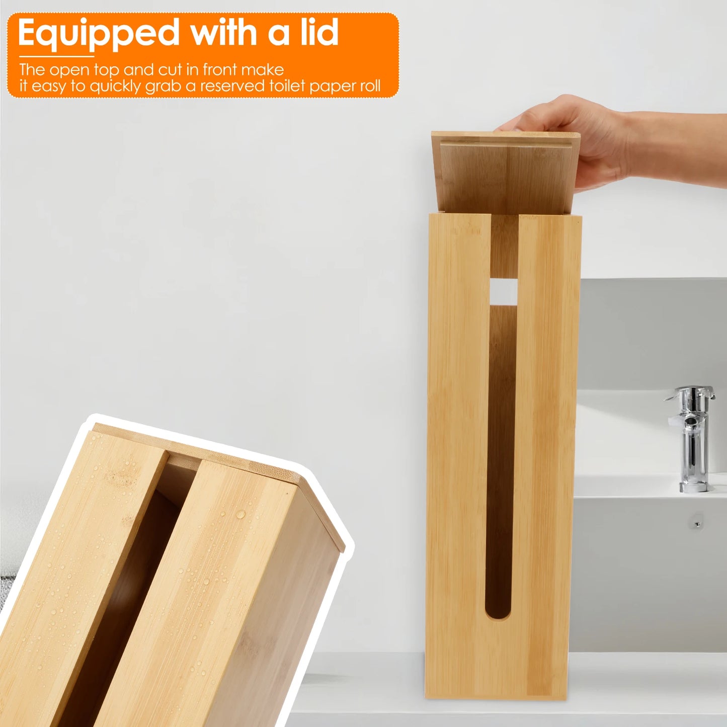 Nutshell Wooden Toilet Paper Storage with Lid for Quick Access to Extra Rolls