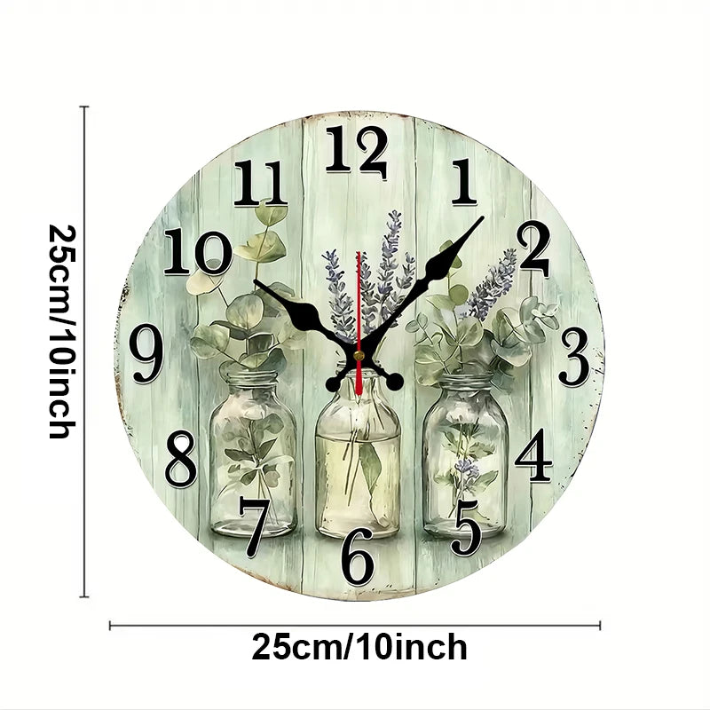 Nutshell wooden wall clock for home decor featuring a floral design and easy-to-read numbers