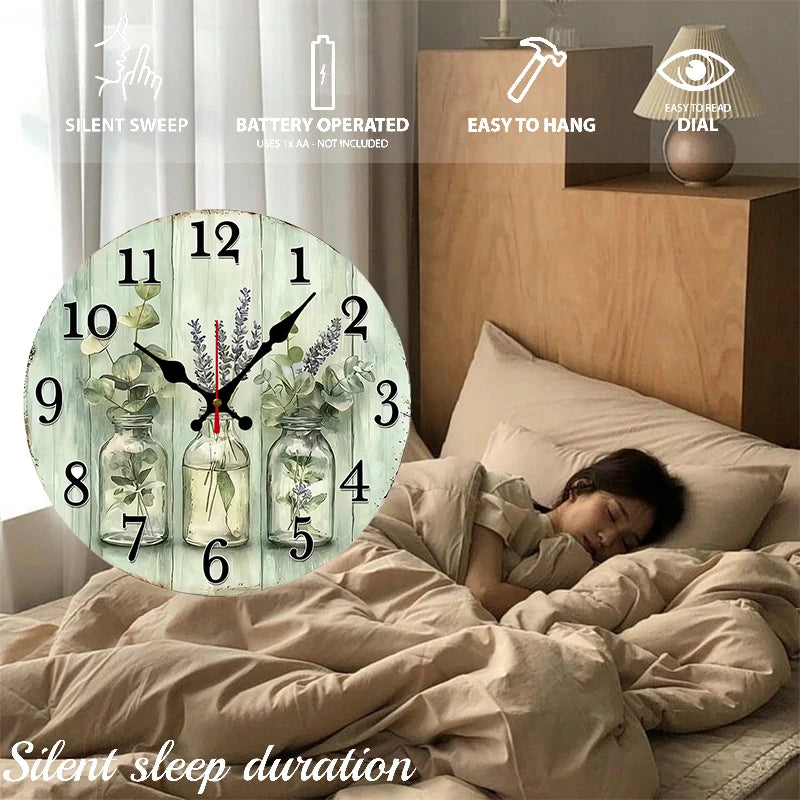 Nutshell wooden wall clock for home decor featuring a rustic design with floral elements