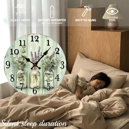 Nutshell wooden wall clock for home decor featuring a rustic design with floral elements