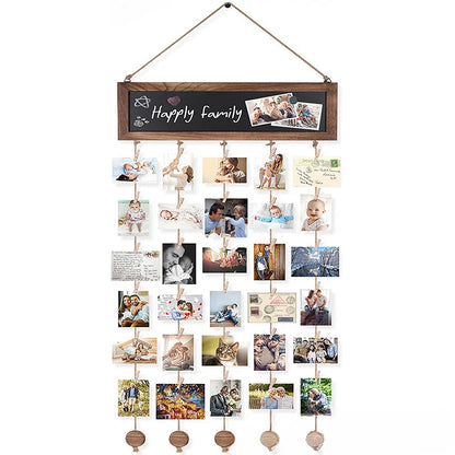 Nutshell wooden wall photo clips display with space for multiple family photos and memories
