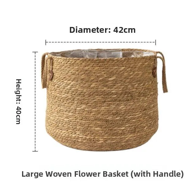 Large Woven Pot Plant Basket with handles, 42cm diameter and 40cm height for stylish home decor