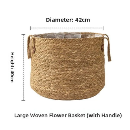 Large Woven Pot Plant Basket with handles, 42cm diameter and 40cm height for stylish home decor