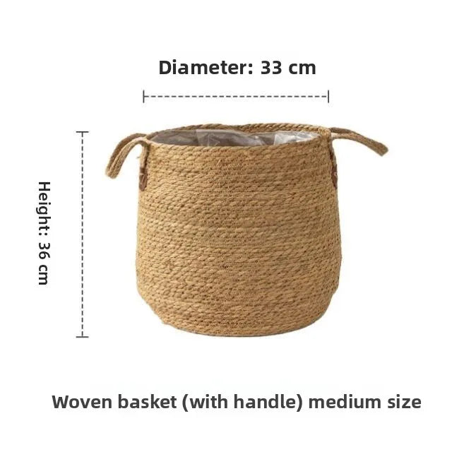 Medium Woven Pot Plant Basket with handles, measuring 33 cm in diameter and 36 cm in height