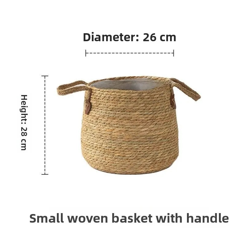Small Woven Pot Plant Basket with handles for easy carrying and stylish decor
