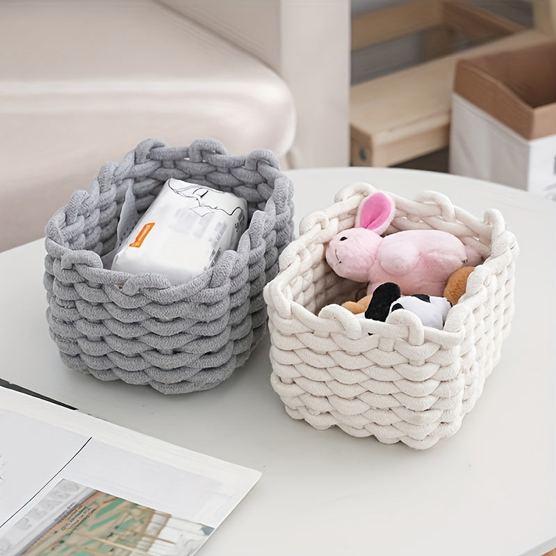 Nutshell woven rope basket storage in gray and white for organizing toys and small items
