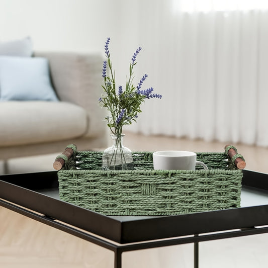 Nutshell woven storage basket in green with handles, perfect for home decor and organization