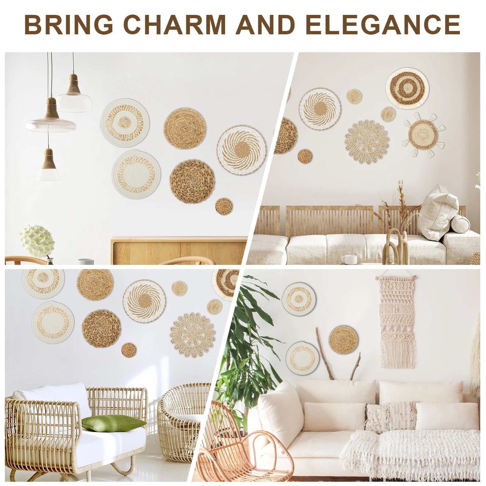 Nutshell woven wall basket decor set arranged on a light wall for an elegant home accent