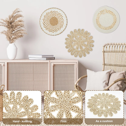 Woven wall basket decor set featuring various circular designs for stylish home embellishment