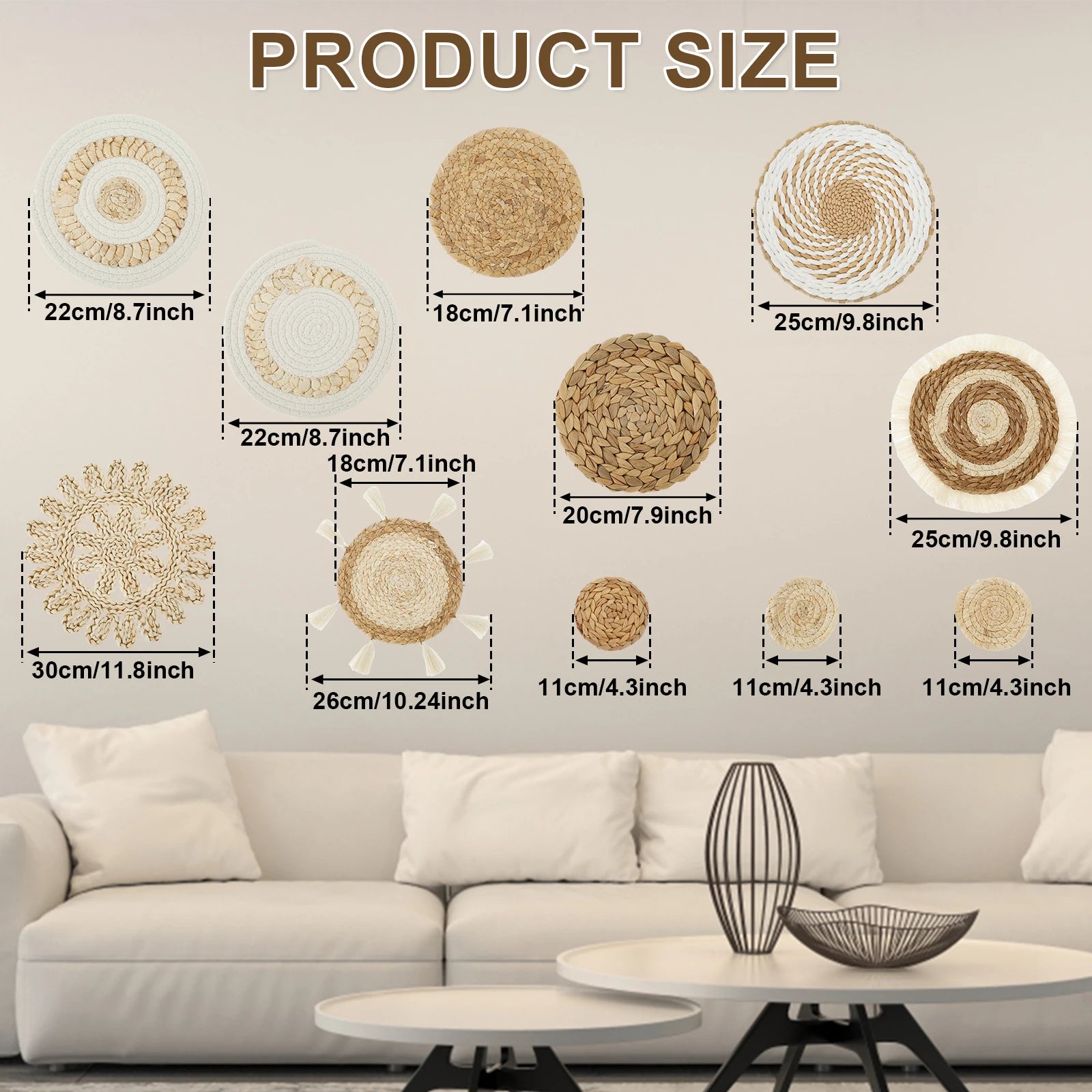 Woven wall basket decor set showcasing various sizes and designs for stylish home decoration