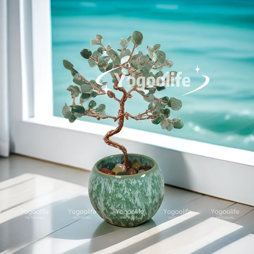 Nutshell Pink Quartz Aquamarine Amethyst Citrine Crystal Tree in a decorative pot for home decor
