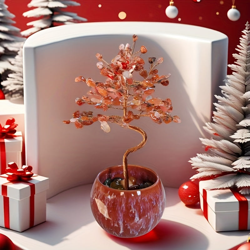Pink Quartz Aquamarine Amethyst Citrine Crystal Tree in Decorative Pot for Home Décor