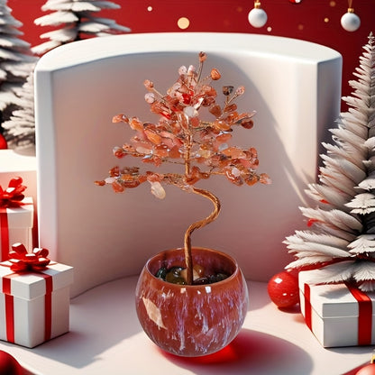 Pink Quartz Aquamarine Amethyst Citrine Crystal Tree in Decorative Pot for Home Décor