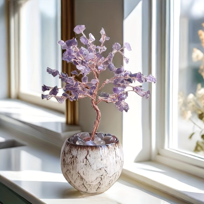 Pink Quartz Aquamarine Amethyst Citrine Crystal Tree in a decorative pot by Nutshell for home decor