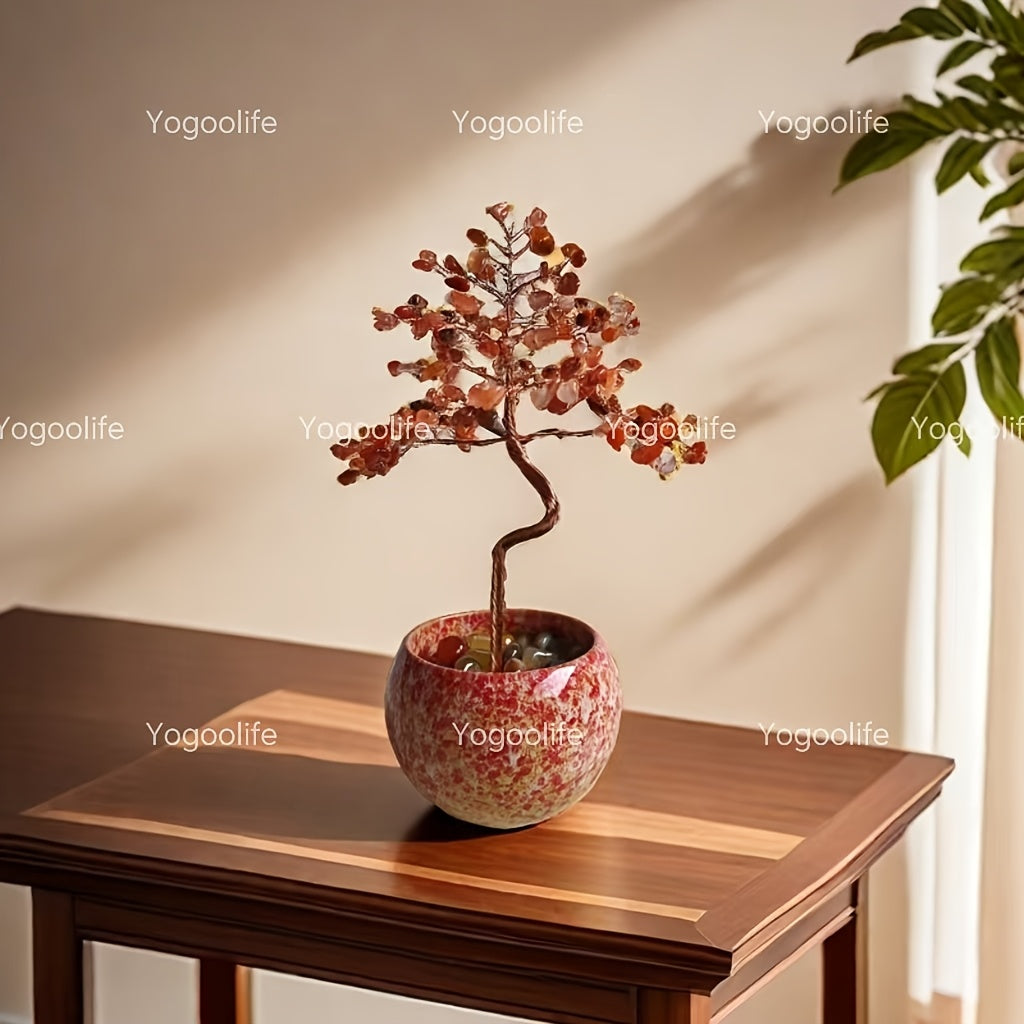 Nutshell Pink Quartz Aquamarine Amethyst Citrine Crystal Tree in decorative pot for home decor