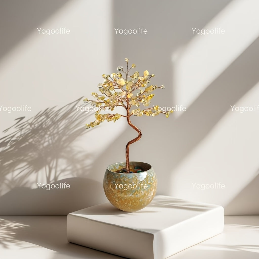 Decorative Pink Quartz Aquamarine Amethyst Citrine Crystal Tree in a stylish pot for home decor